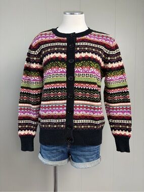 Tiara International Fair Isle Cardigan Sweater M Y2K Cottagecore Ramie Cotton